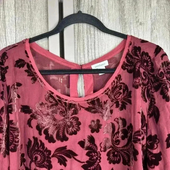 Sundance L Burnt Velvet Top Red Balloon Sleeve Red Color Silk Blend Large - Picture 7 of 9